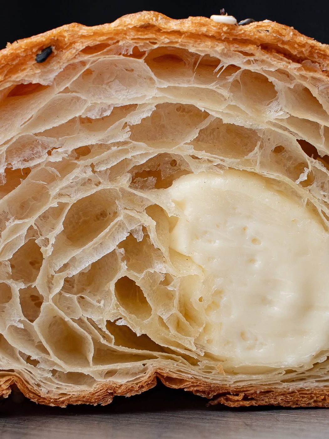 The inside of a croissant, all layers